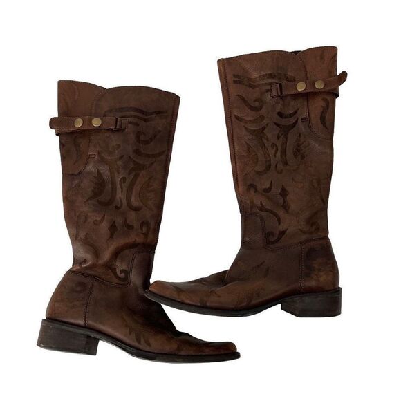 Matisse Shoes - Matisse Brown “Creed”‎ Embossed Western Leather Riding Boots